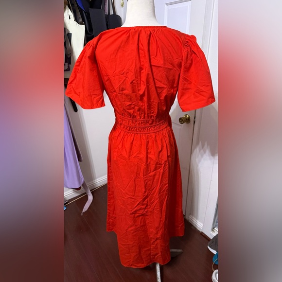 NWT! Women's Flutter Short Sleeve Poplin Midi A-Line Dress Red XS - Picture 6 of 9